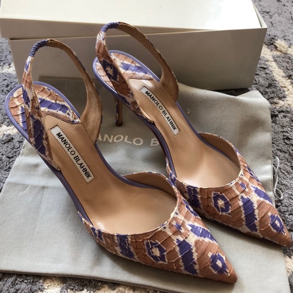 💗NWB Manolo Blahnik 70mm slingback Snake print 38 - Picture 2 of 6